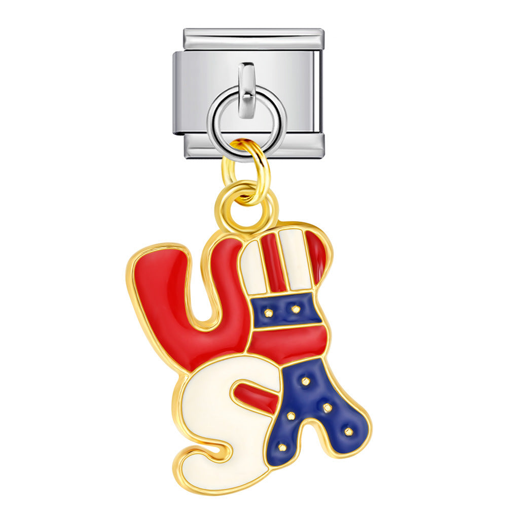 Wholesale Italian Charm Bracelet 9mm DIY Independence Day   Creative Stainless Steel Composable Bracelet