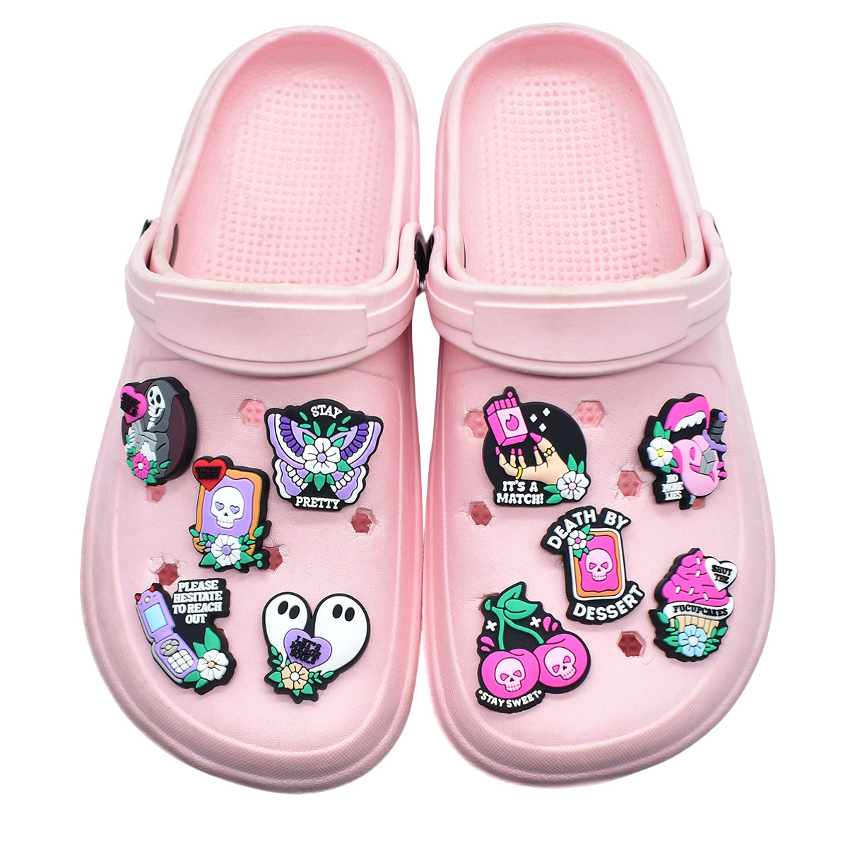 Wholesale random 100pcs Cross-border cartoon  trendy shoes and accessories PVC soft rubber detachable perforated shoes shoe flowers shoe buckles decorative buckles in stock