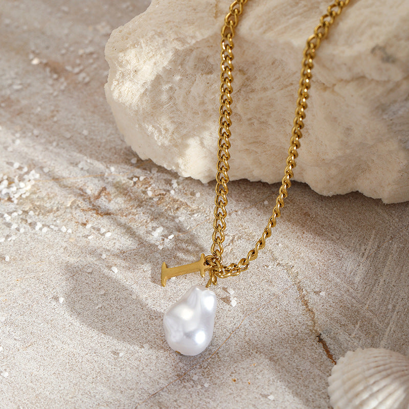 Wholesale Pearl 26 Letters Stainless Steel Necklaces ACC-NE-YunHe003