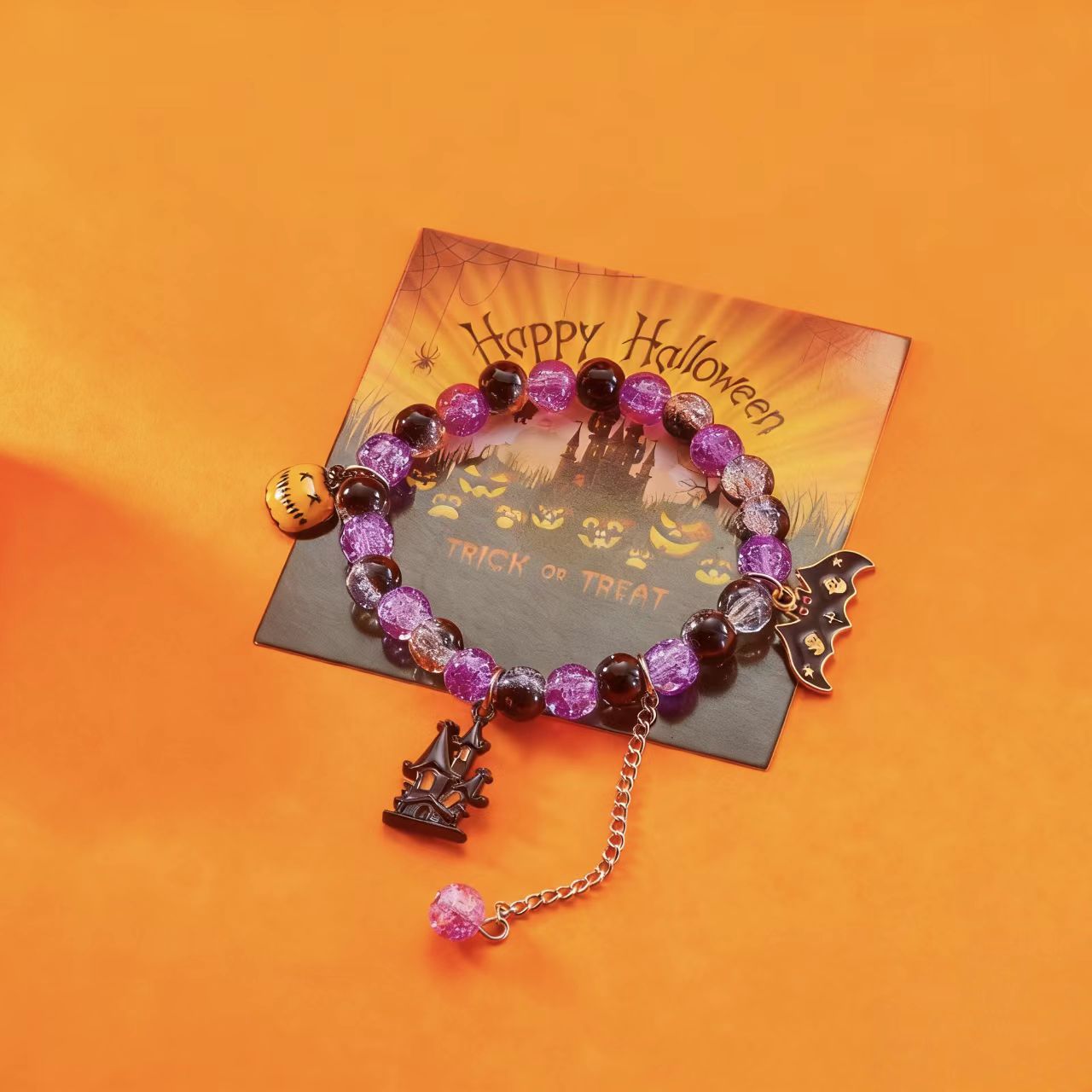 Wholesale Resin  Bead Bracelet Set Pumpkin Skull Ghost Charm Jewelry Accessory Gift