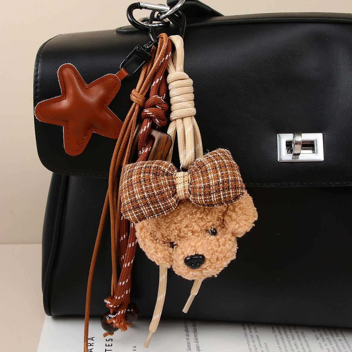 Wholesale Plush butterfly knot dog and star woven rope bag keychain