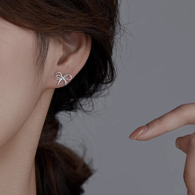 Wholesale 925 Silver Heart Simple Cute Bow Earrings