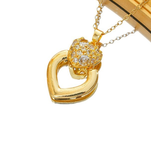 Wholesale Titanium Steel Heart Zircon Necklace and Earring Set Gold Plated Fashion Jewelry Accessory for Women