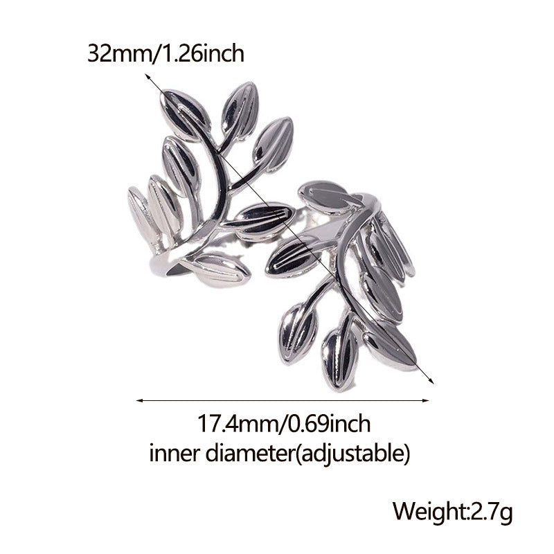 Wholesale Stainless Steel Leaf Open Ring Electroplated Finish Fashion Jewelry Accessory For Everyday Wear Party And Gift