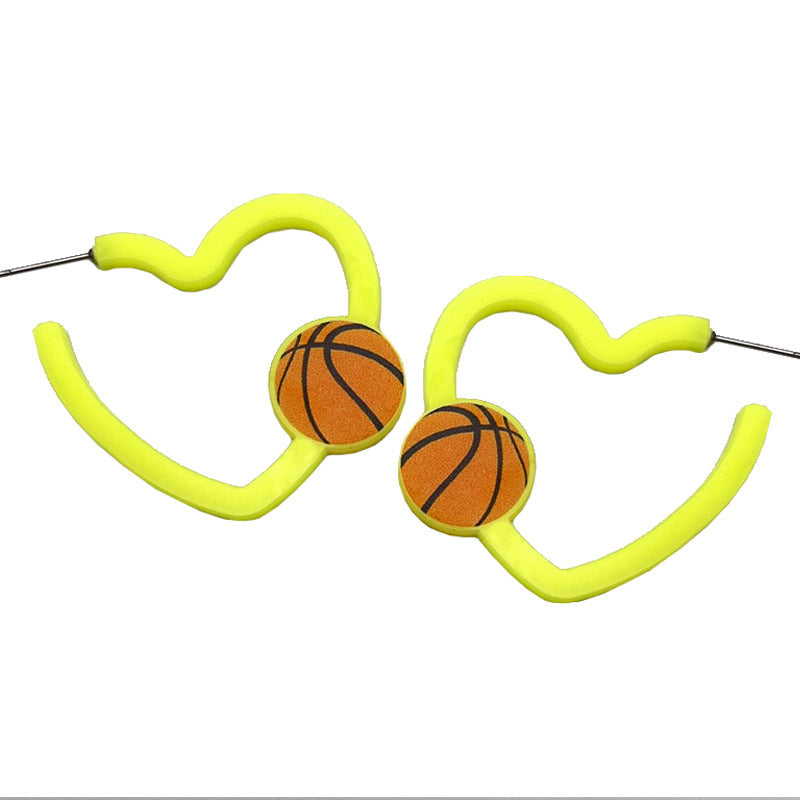 Wholesale 2pairs/pack Sports Colorful C-shaped Earrings Retro Fluorescent Color Rugby Football Volleyball Basketball Acrylic Earrings ACC-ES-HY117