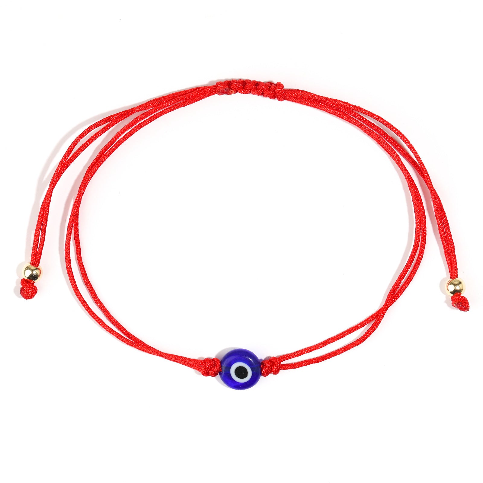 Wholesale Evil Eye Light Blue Adjustable String Bracelet with Gold Beads Handmade Jewelry Accessory