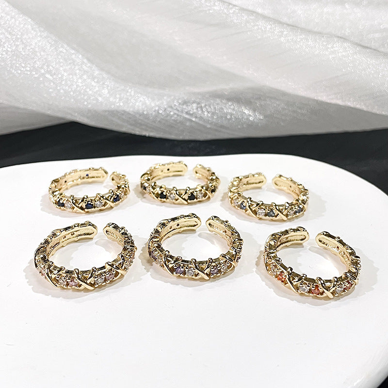 Wholesale Cross Full Diamond Zircon Open Ring Adjustable Rings ACC-RS-JiuHao009