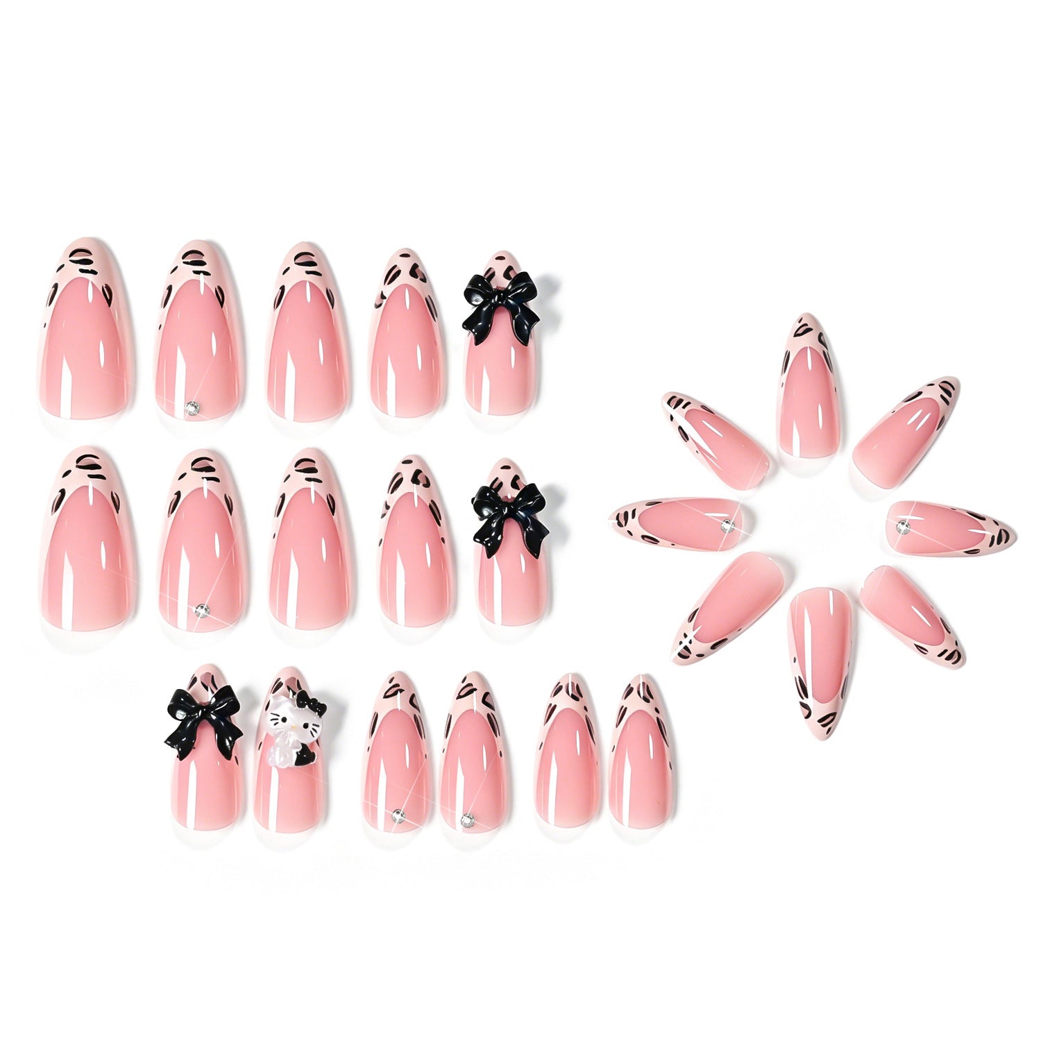 Wholesale Trendy Leopard Print Bow Almond Press On Nails 24Pcs Removable Nails For Everyday Wear Boutique Resale