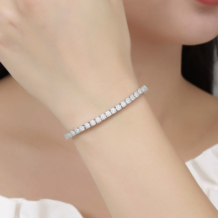 Wholesale Stylish Alloy Tennis Bracelet Geometric Rhinestone Design Platinum White Finish 17Cm Unisex Everyday Jewelry Gift