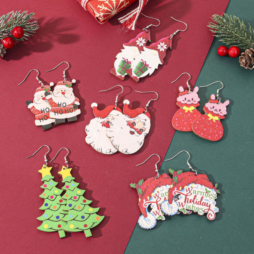 Wholesale Christmas-themed painted wooden earrings