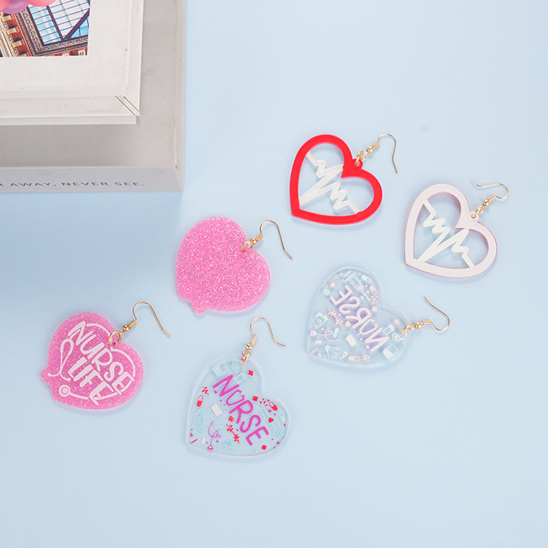 Wholesale Acrylic  Nurses Day Earrings Pink Blue Earrings