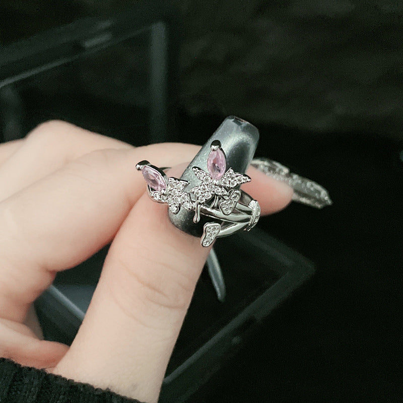 Wholesale  Pink Diamond Butterfly Irregular Simple Fashion Open Ring