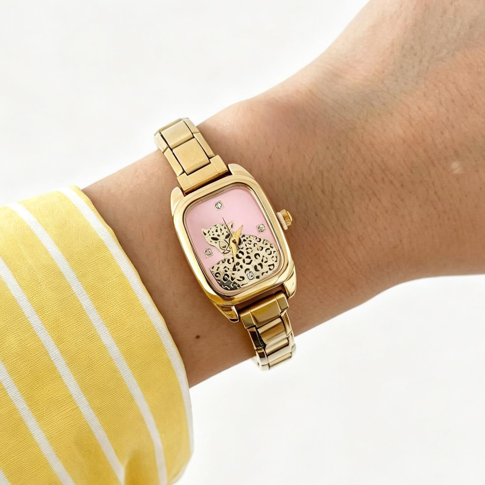Wholesale Trendy Square Women S Leopard Print Rhinestone Quartz Bracelet Watch Gold Silver Options Everyday Wear
