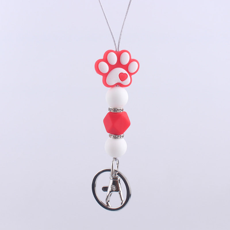 Wholesale Cartoon Dog Paw Silicone Bead Hanging Rope Keychain ACC-KC-GuangTian023