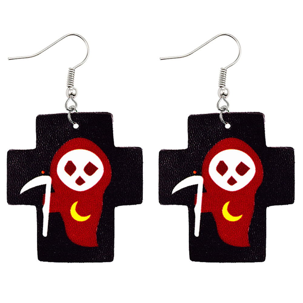 Wholesale Halloween Pumpkin Ghost Bat PU Leather Earrings ACC-ES-ChenY063