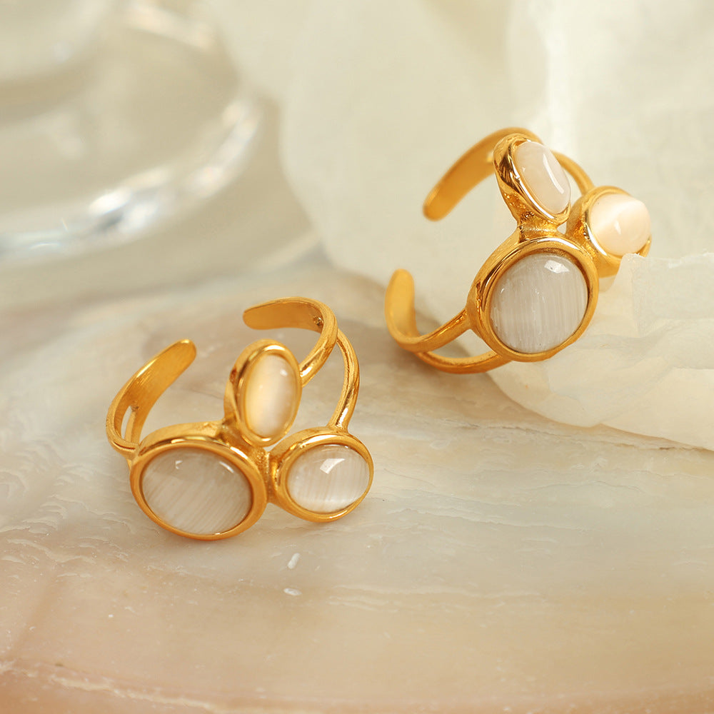 Wholesale Internet Celebrity Temperament Personalized Style Ring Inlaid with Cat' s Eye Open Ring High-End Fashion European and American Retro Ring