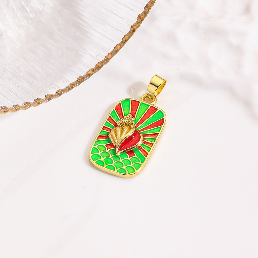 Wholesale square color dripping copper love conch shell eye moon jellyfish tarot pendant necklace