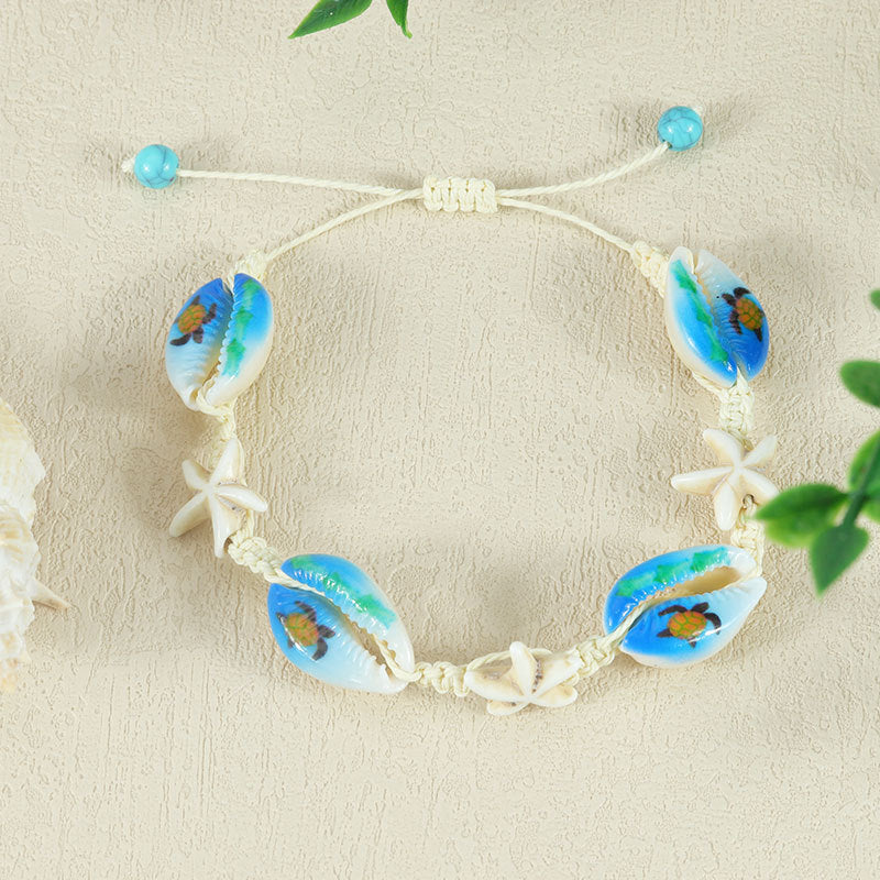 Wholesale  bohemian style natural shell starfish handmade woven bracelet