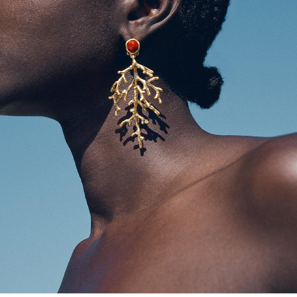 Wholesale  Concave and Convex Texture Coral Pendant Earrings