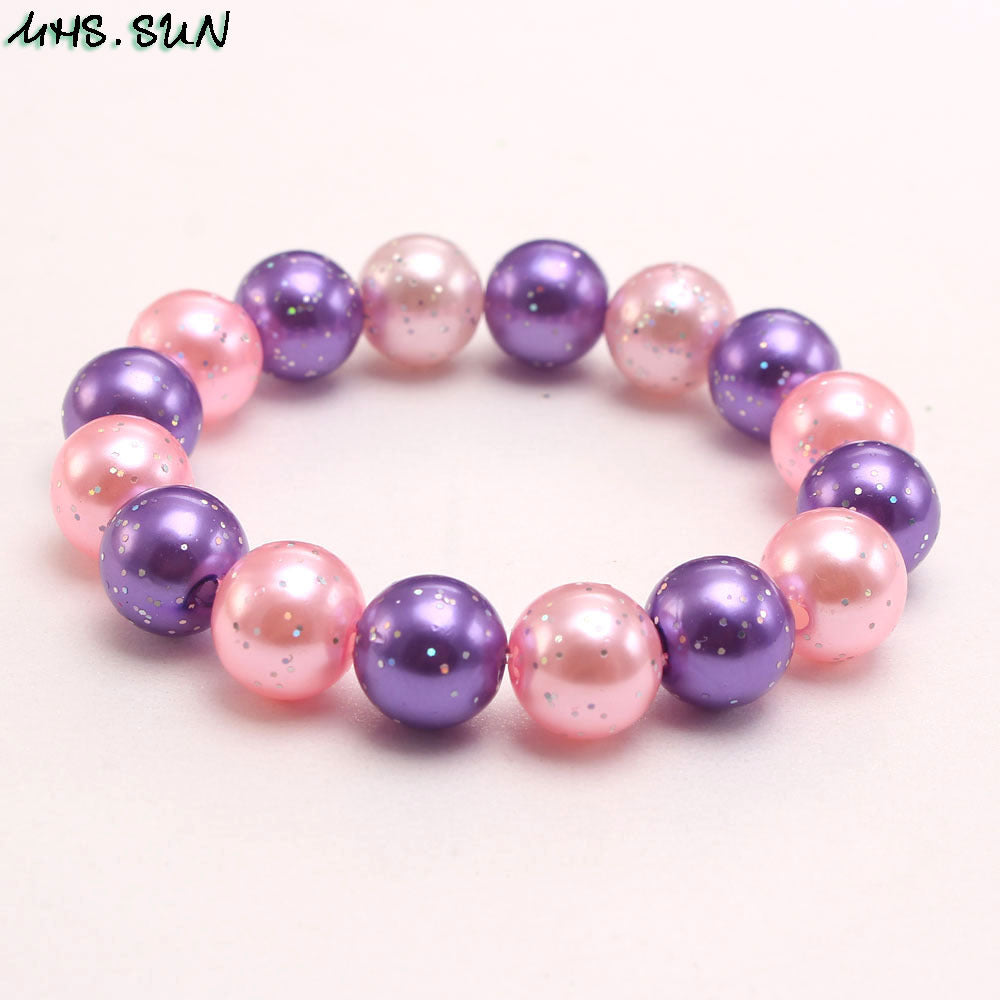Wholesale Glitter Pink Acrylic Pearl Children's Bracelet ACC-BT-NiJia001