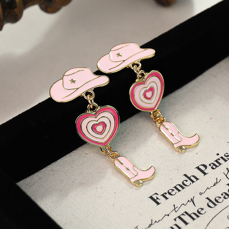 Wholesale western cowboy hat boots alloy drip oil love alloy earrings ACC-ES-RuLong010
