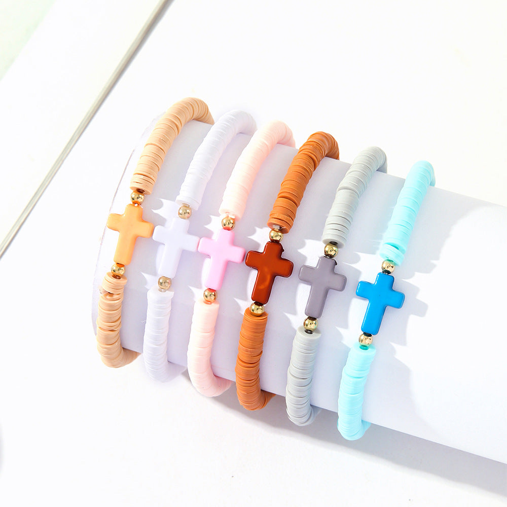 Wholesale  bohemian pure color cross soft pottery bracelet set