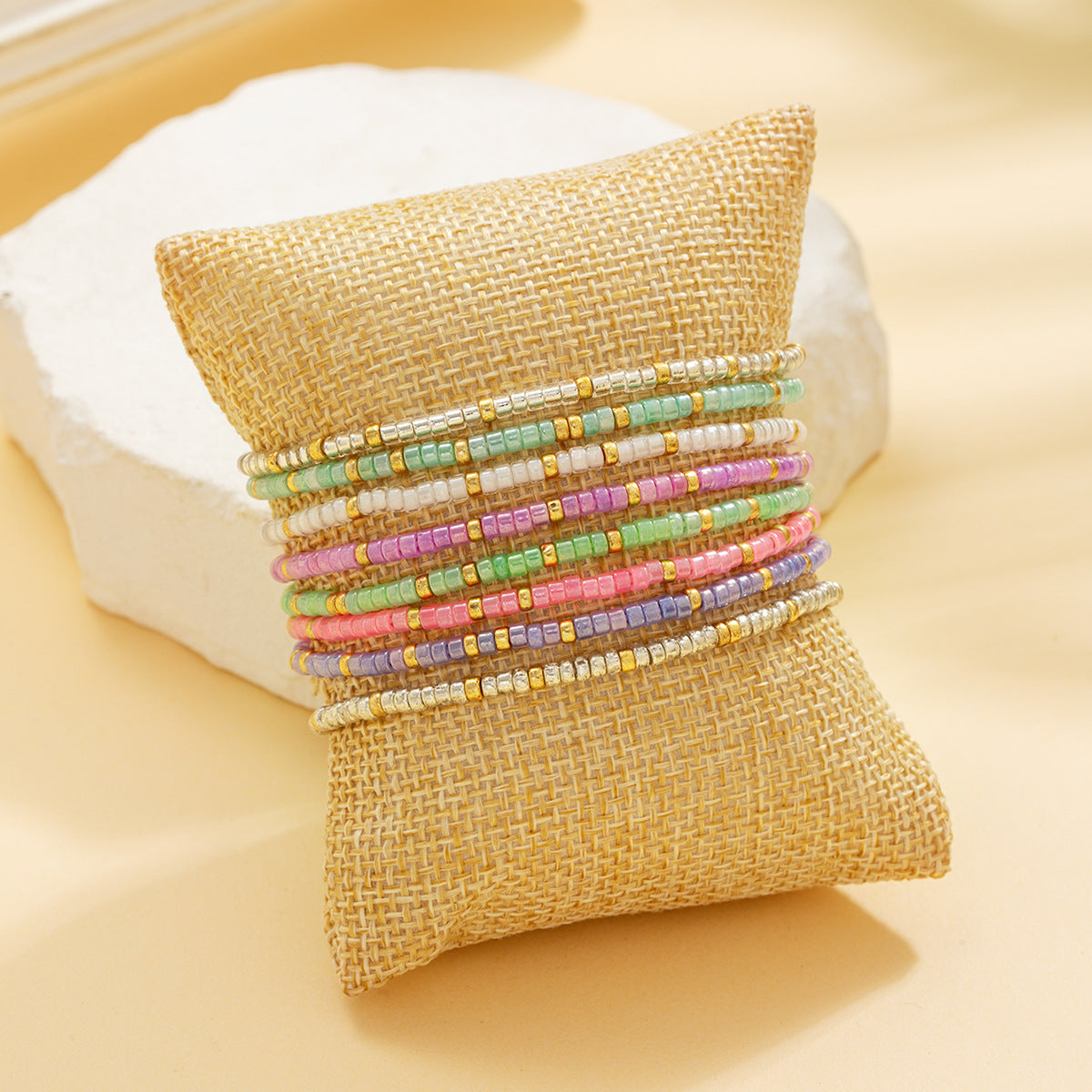 Wholesale  simple color beaded  multi-layer elastic ladies bracelet