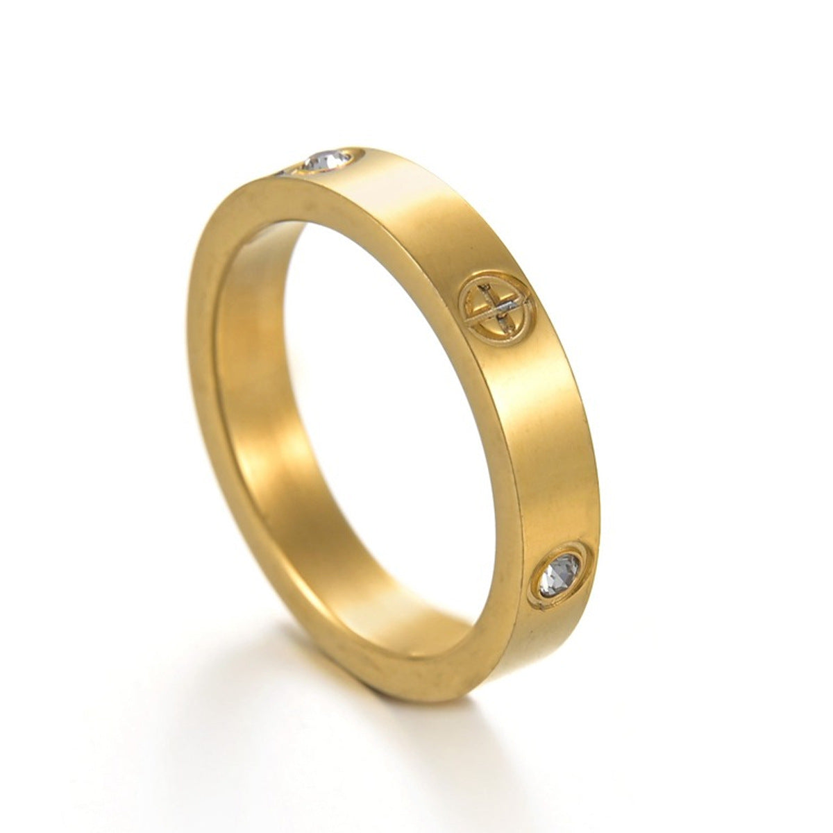 Wholesale Gold Stainless Steel Diamond-Encrusted Ring,  Everyday Wear Jewelry Accessory for Couples
