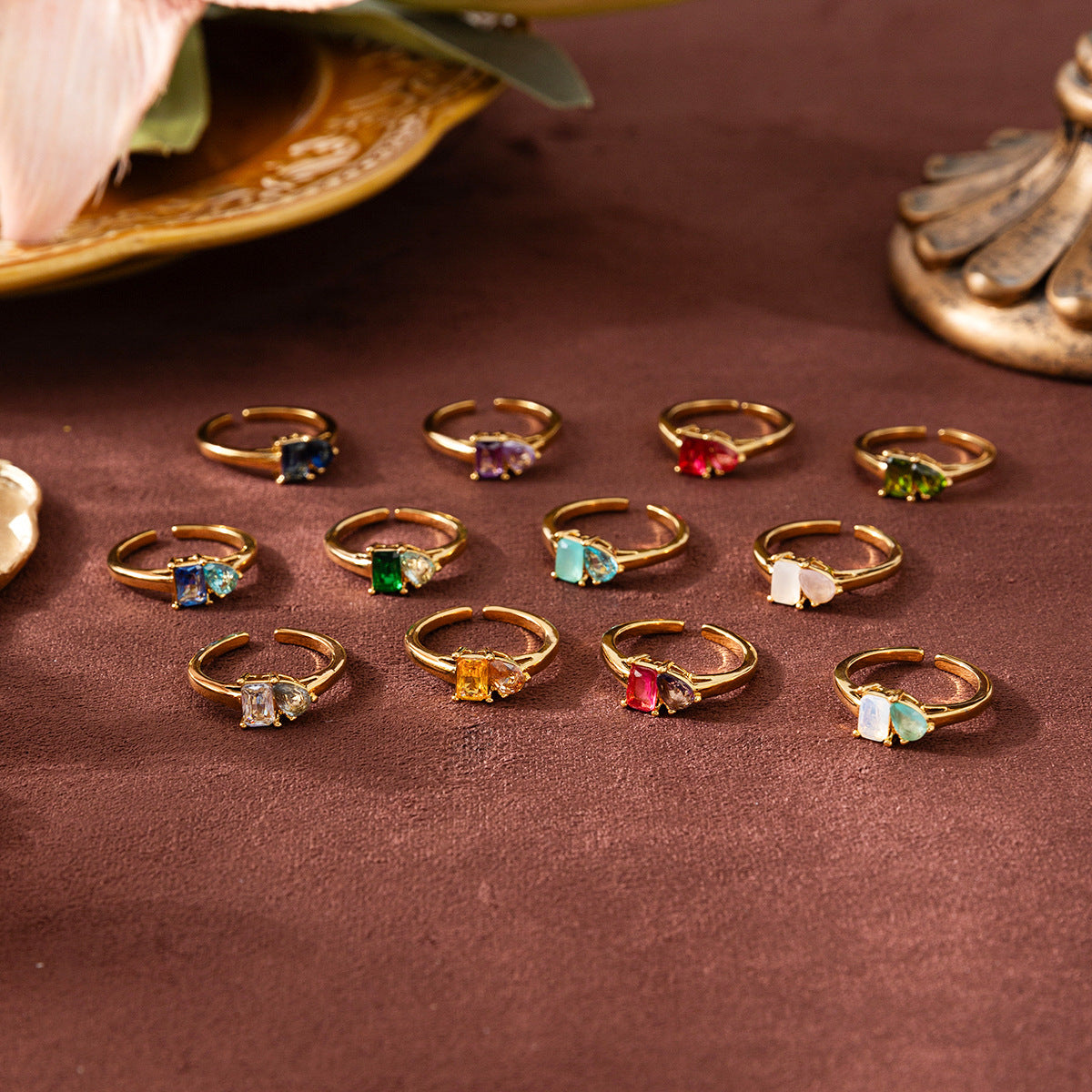 Wholesale Multicolor colored zircon December birthday stone titanium steel ring