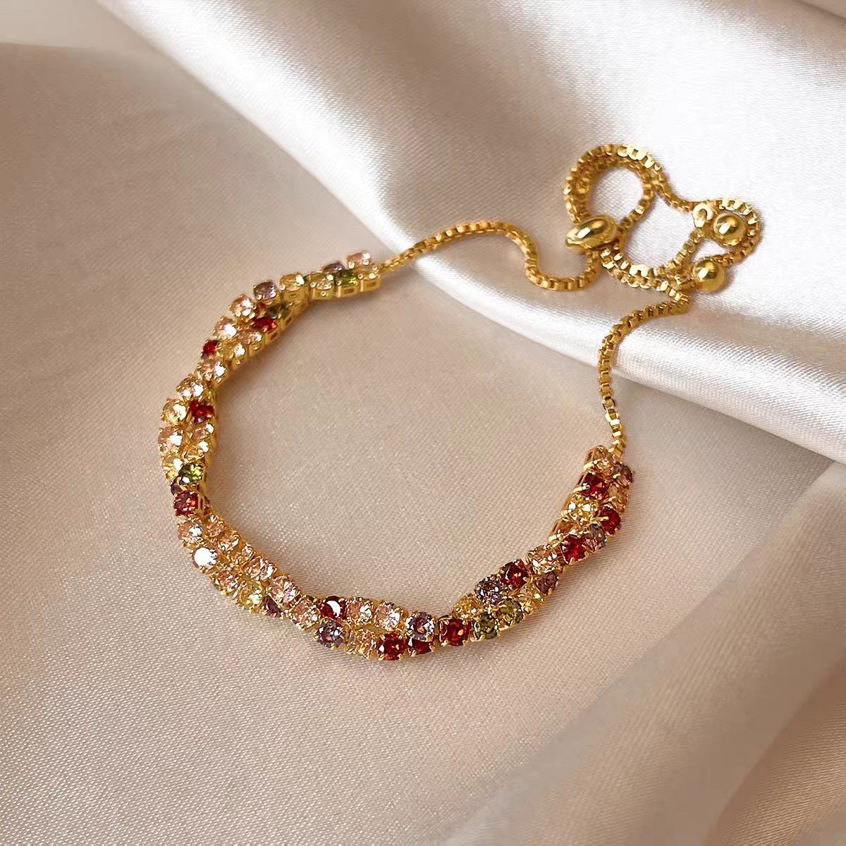 Wholesale Chic Adjustable Zircon Bracelet - Unisex Colorful Electroplated,  Boutique Resale