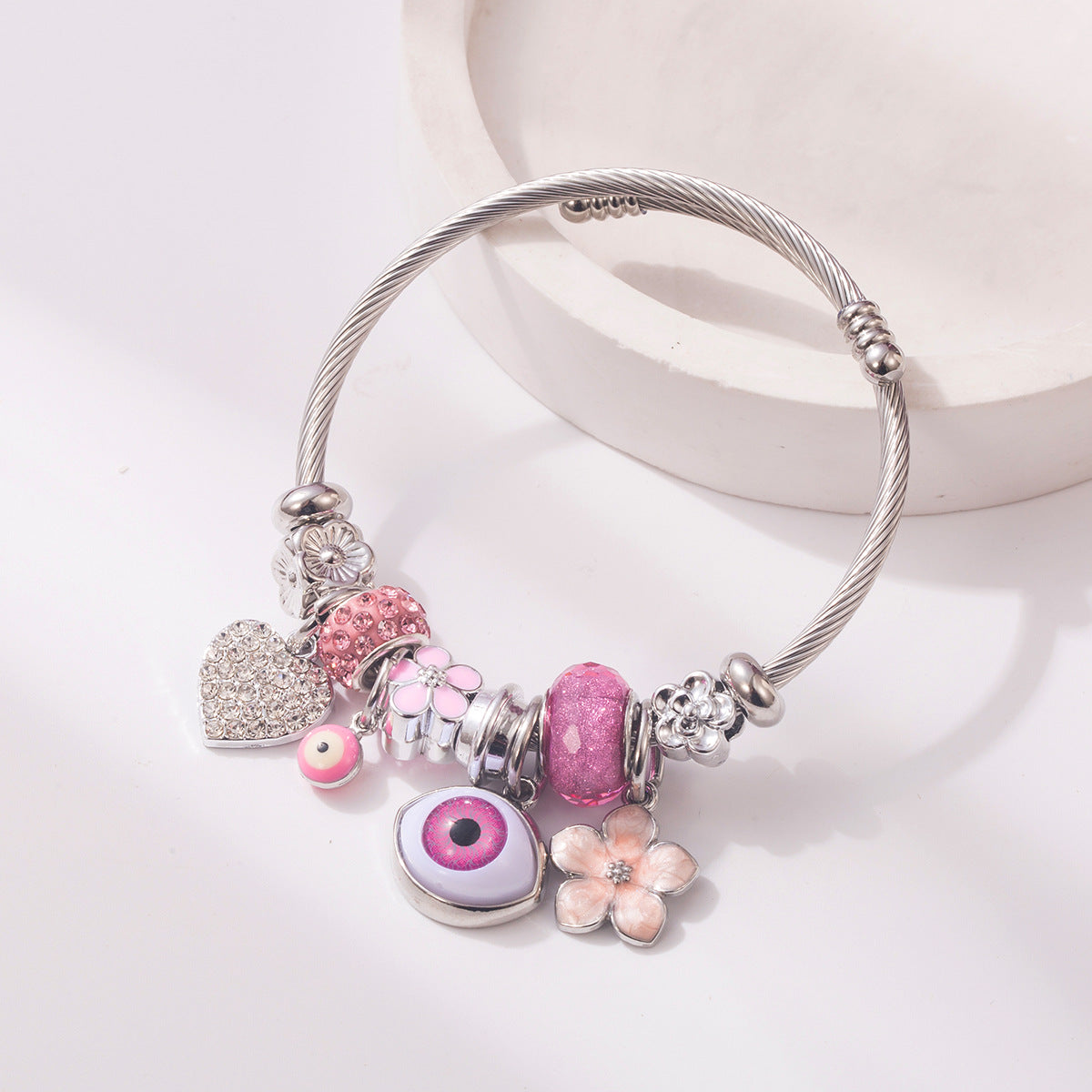 Wholesale Zircon Evil Eye Heart Flower Charm Bracelet For Women Trendy Fashion Accessory Boutique Resale Jewelry Gift