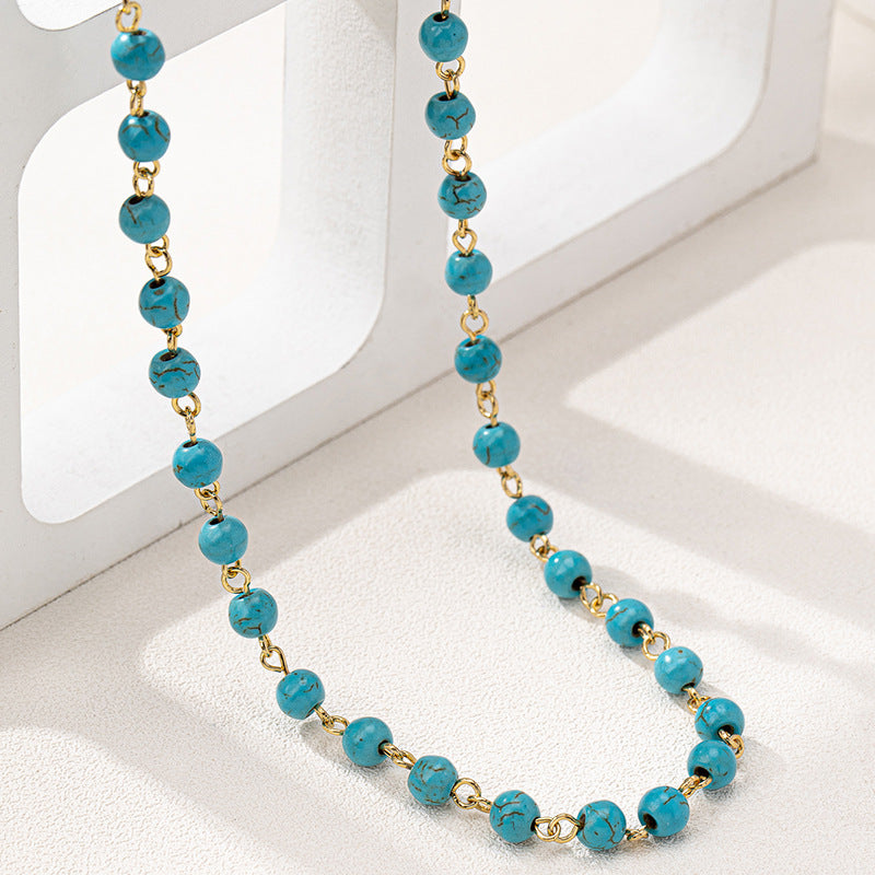 Wholesale Bohemian Vintage Turquoise Beaded Necklace Women' s Fashion Jewelry Accessory