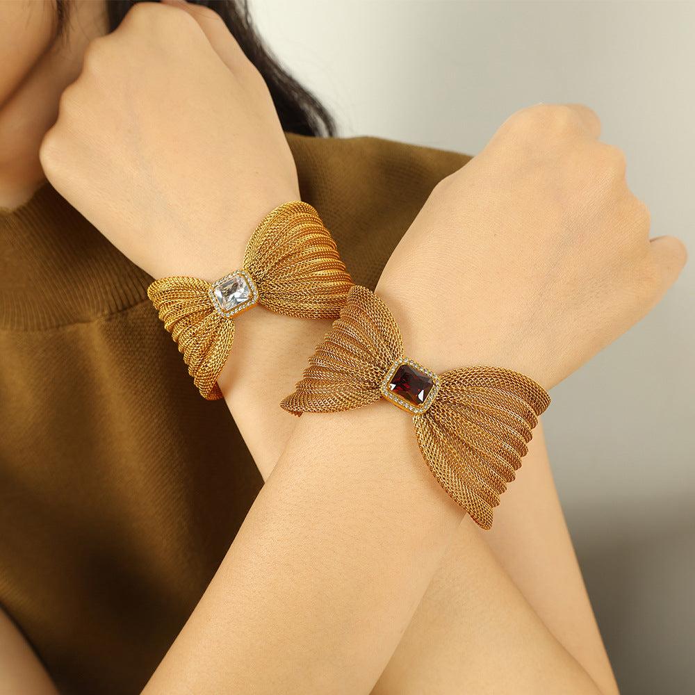 Wholesale Titanium Steel  Atmosphere Bracelet Bow Design Inlaid Stone Simple Bracelet