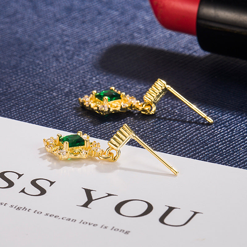 Wholesale Copper Electroplated Square Emerald Earrings for Women Party Wear Jewelry