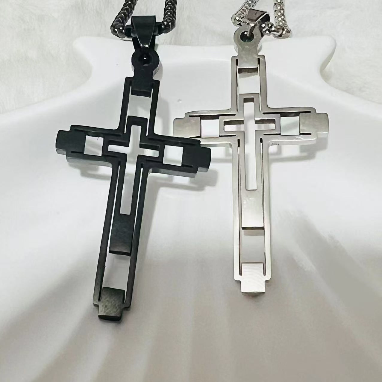 Wholesale Titanium Steel Hollow Cross Necklace