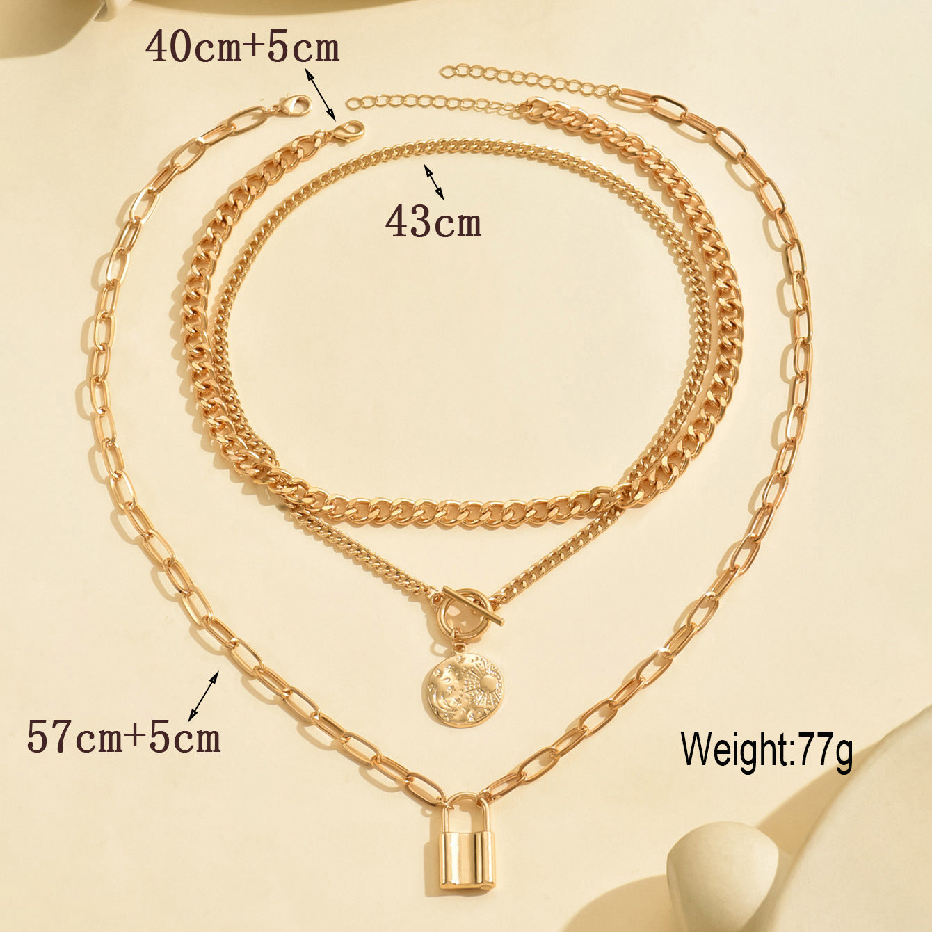 Wholesale geometric round sun gold lock pendant necklace