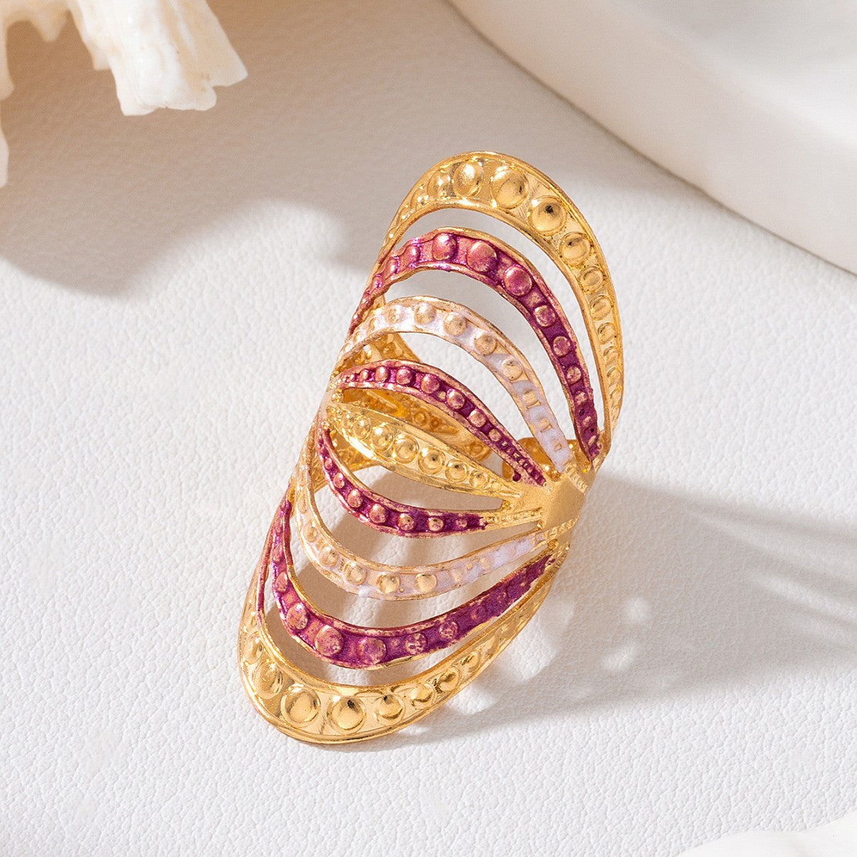 Wholesale Iron Alloy Bohemian Beach Style Blue Starfish Pink Gradient Shell Wing Stacking Ring Set Open Adjustable For Women Travel