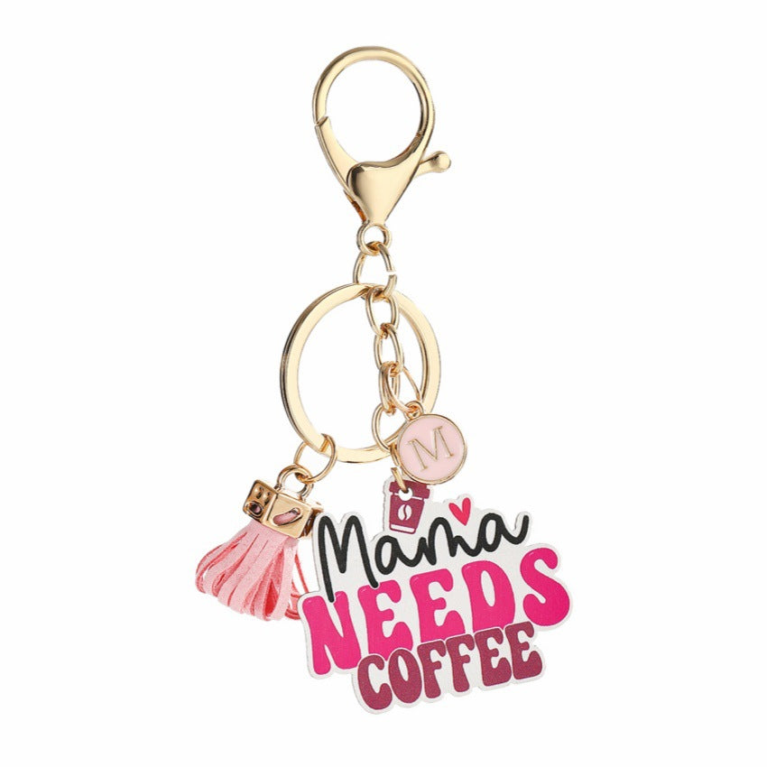 Wholesale  wooden  Mother's Day letter tassel keychain