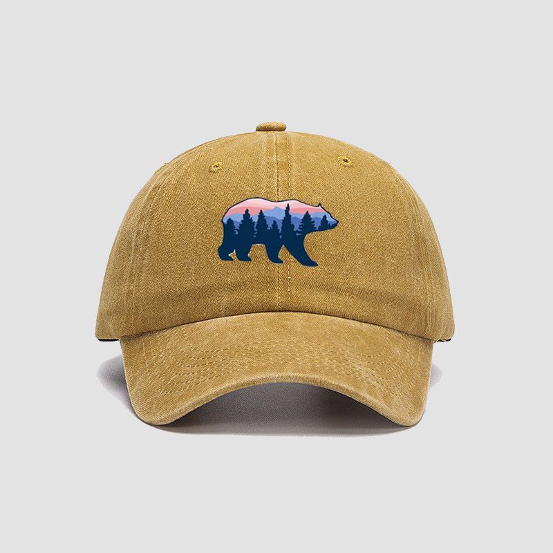 Wholesale distressed washed vintage hat personalized forest bear printed baseball cap