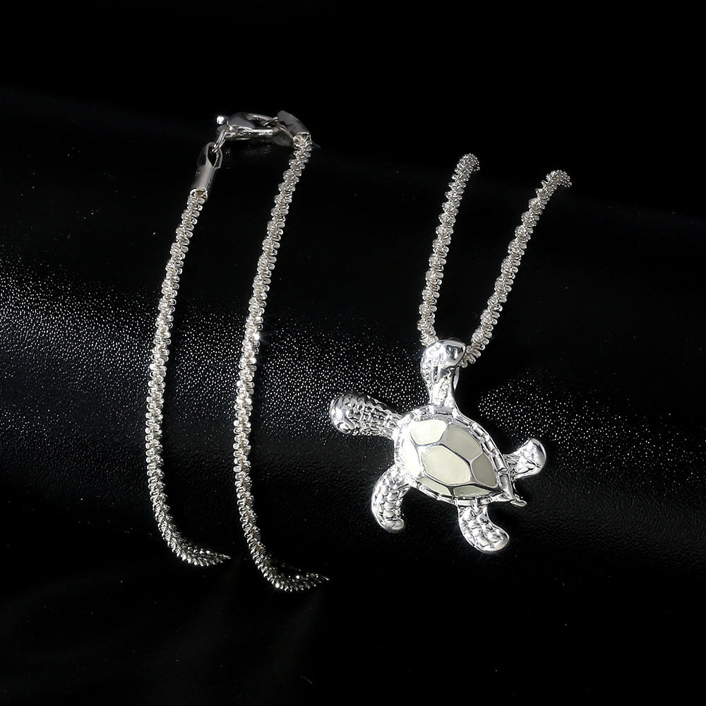 Wholesale Silver  ocean turtle oil drop luminous glowing shiny  cauliflower necklace