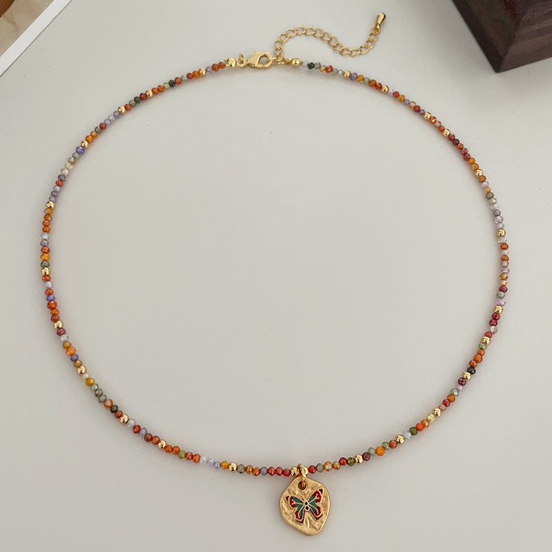 Wholesale Colorful Zircon Beaded Oil Butterfly Necklace