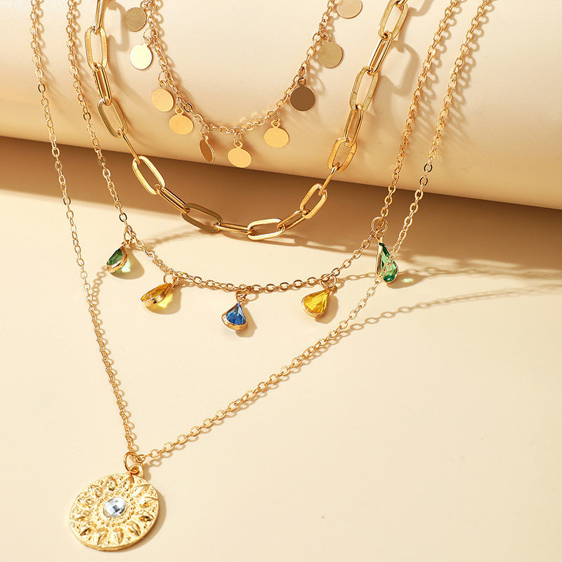 Wholesale Fashion Layered Necklace Set Golden Geometric Pendant Clavicle Chain Women Jewelry