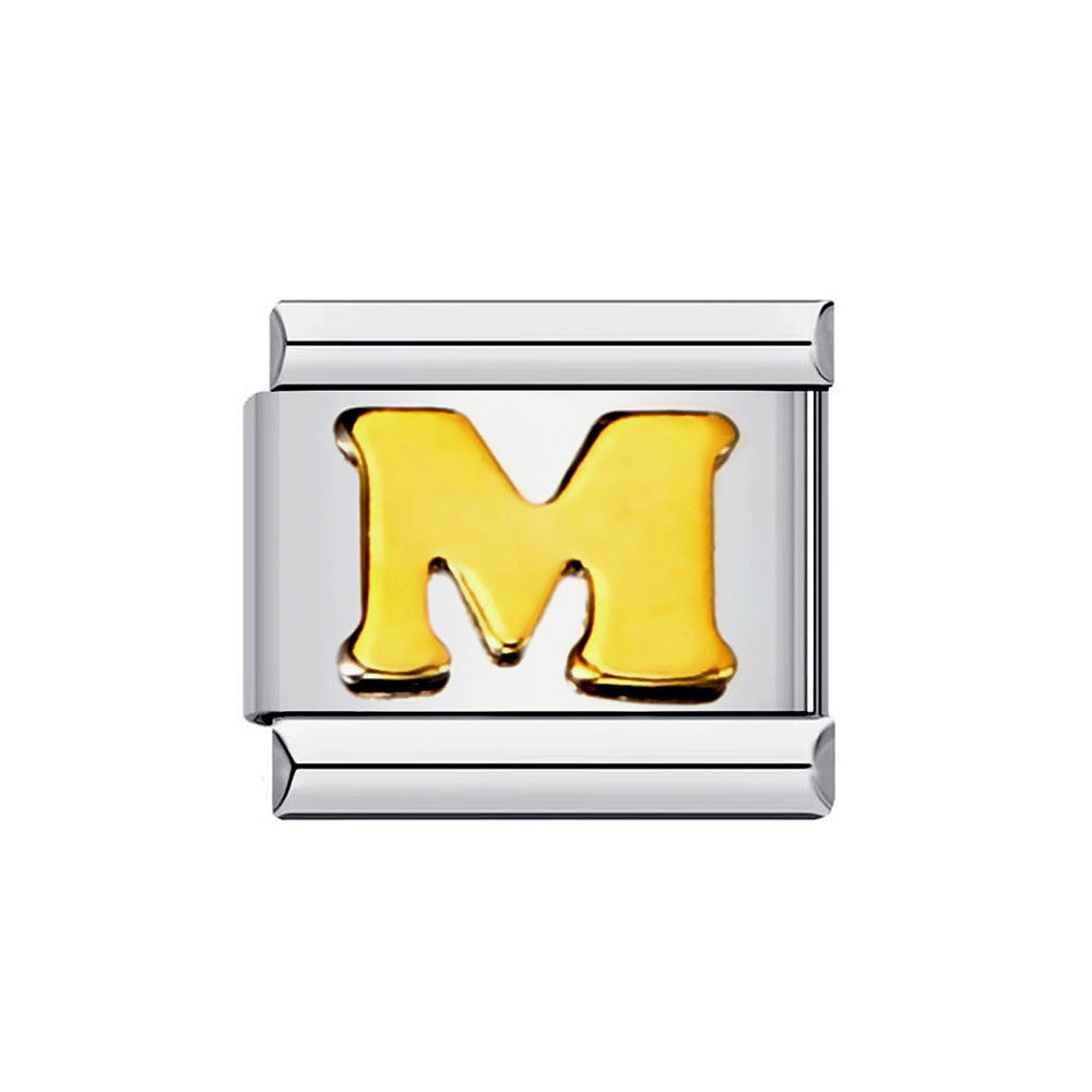 Wholesale Italian Charm Bracelet 9mm DIY Splicing Removable Gold Plated English Letters Stainless Steel Composable Bracelet