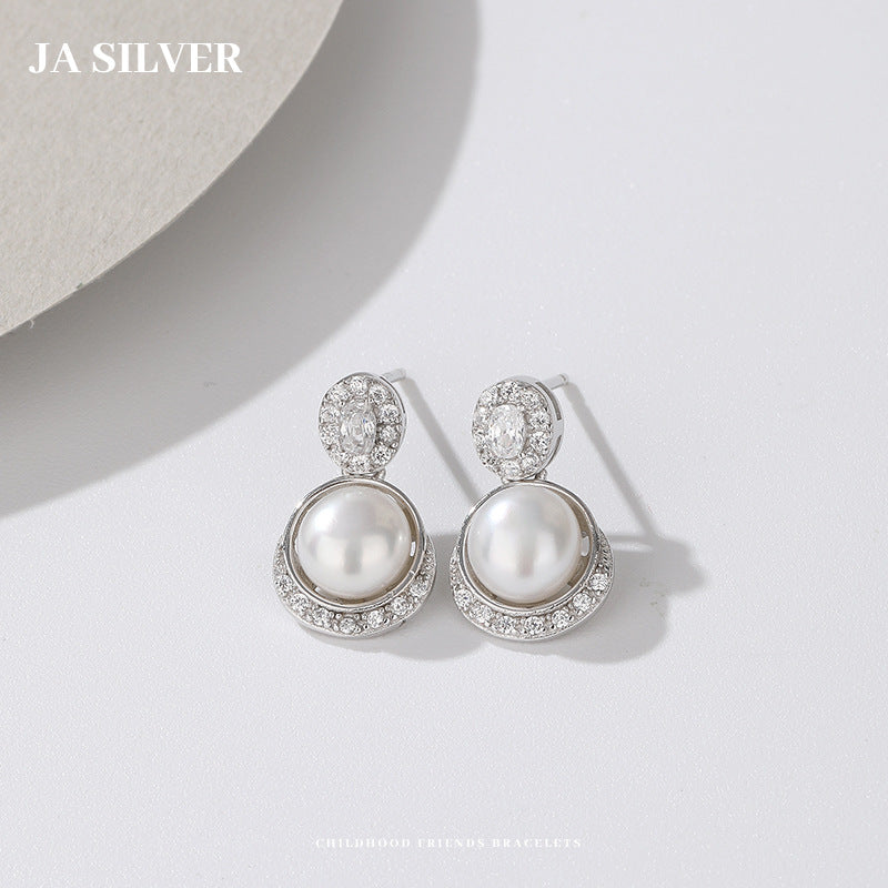 Wholesale Freshwater Pearl Earrings 925 Sterling Silver Niche Design Short Earrings