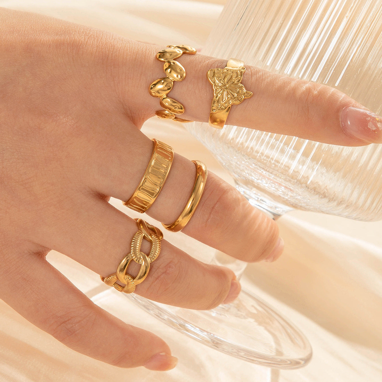 Wholesale  Titanium Steel Advanced Sense Personality Butterfly Chain Opening Adjustable Ring