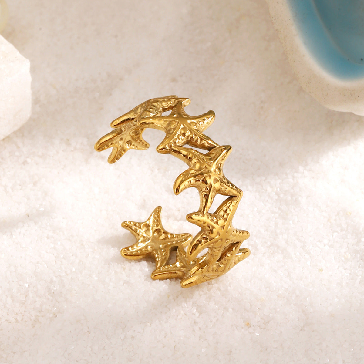 Wholesale Starfish Gold-Plated Stainless Steel Ring Fashion Accessory Gift