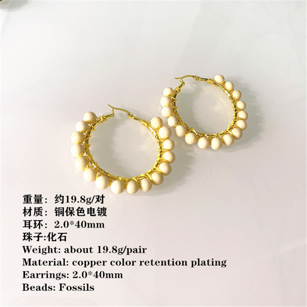 Wholesale Round Stone Volcanic Rock Synthetic White Turquoise Earrings