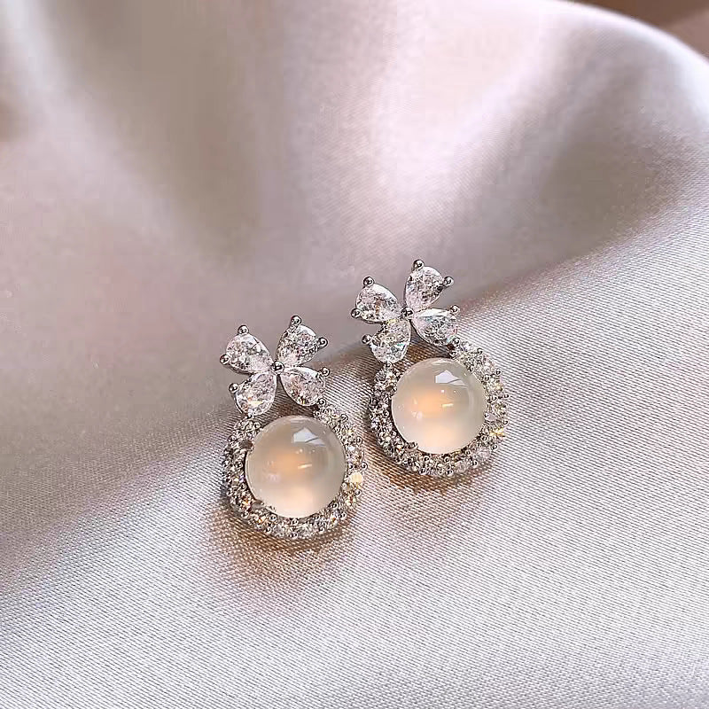 Wholesale  natural white jade ear clip earrings