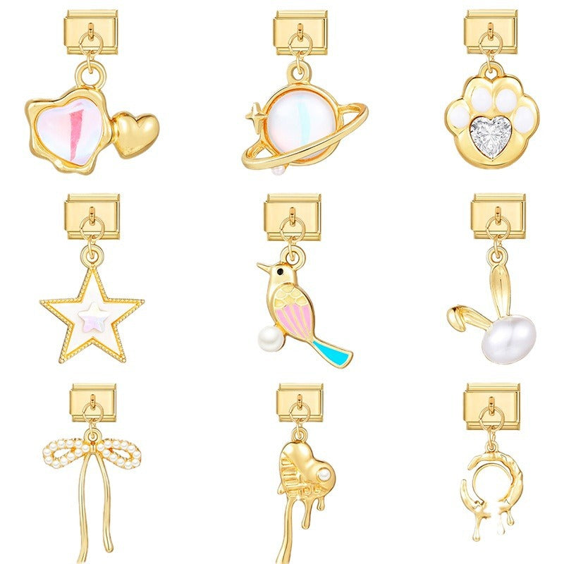 Wholesale Italian Charm Bracelet 9mm DIY Splicing Gold Heart Pendant Stainless Steel Composable Bracelet