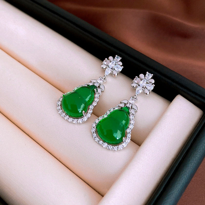 Wholesale Resin Zircon Gourd Geometric 925 Silver Pin Earrings